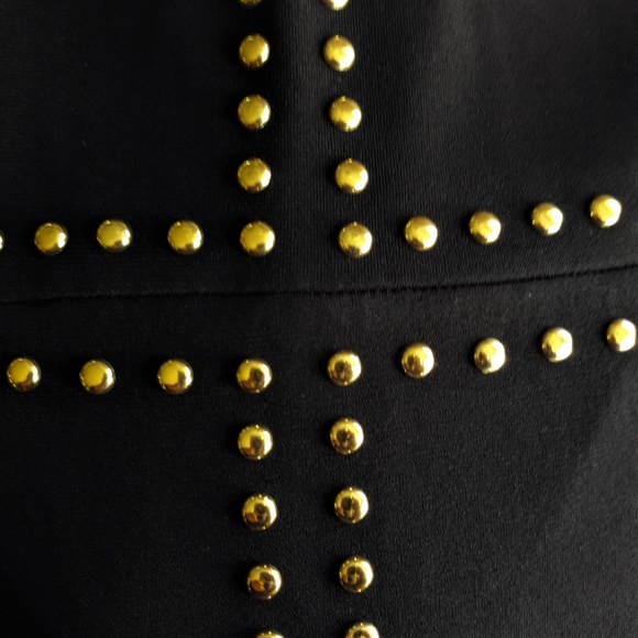 Designer Carmen Marc Valvo Lined Fitted Dress Gold Metal Studs Zip Back Quality - Picture 2 of 7